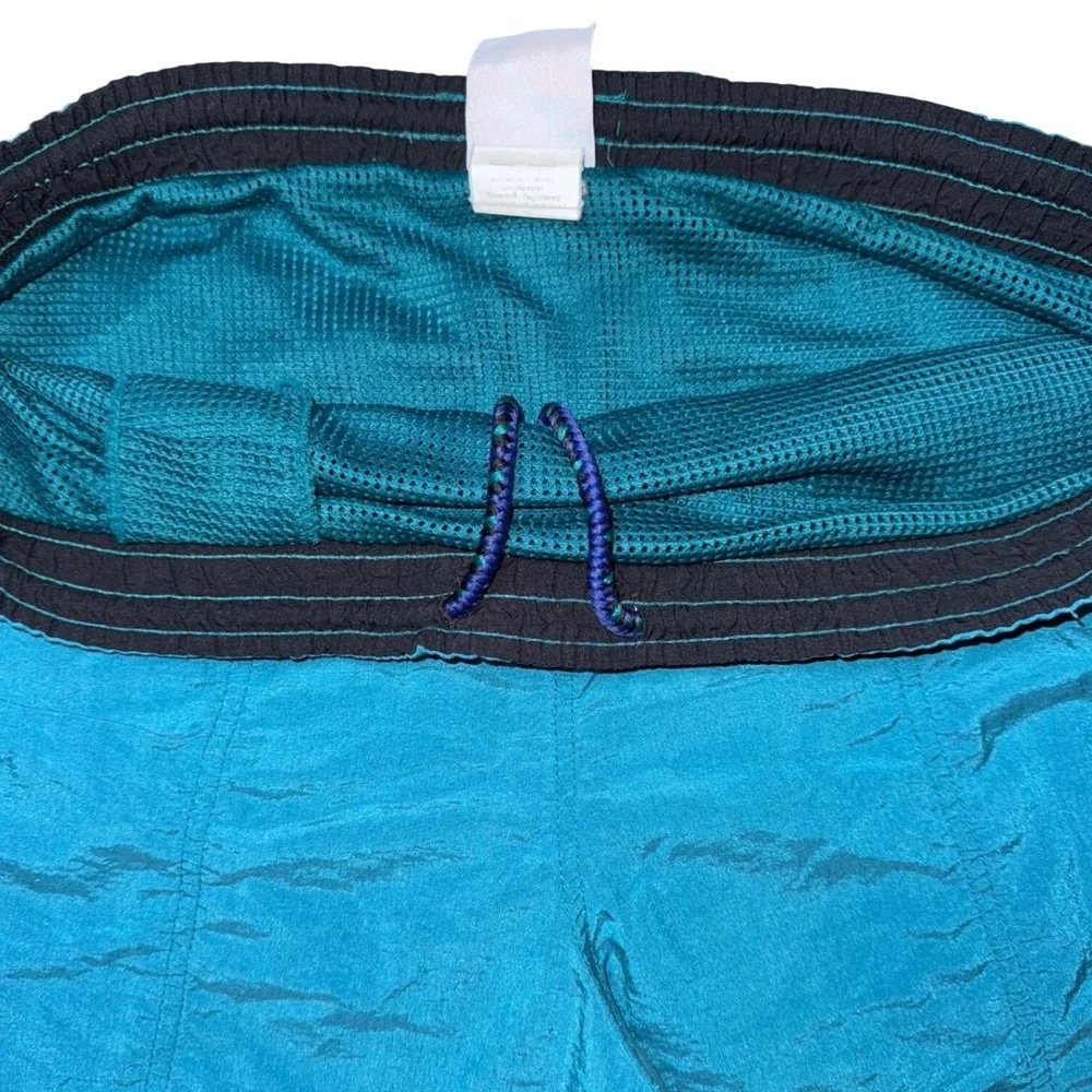 Vintage Speedo Mens‎ Teal Blue Crinkle Nylon Swim Trunks Mesh Lined Shorts Sz L